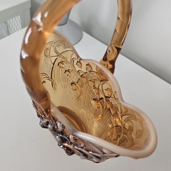 Fenton Amber Cameo Lily of the Valley Basket - Picture 5 of 10
